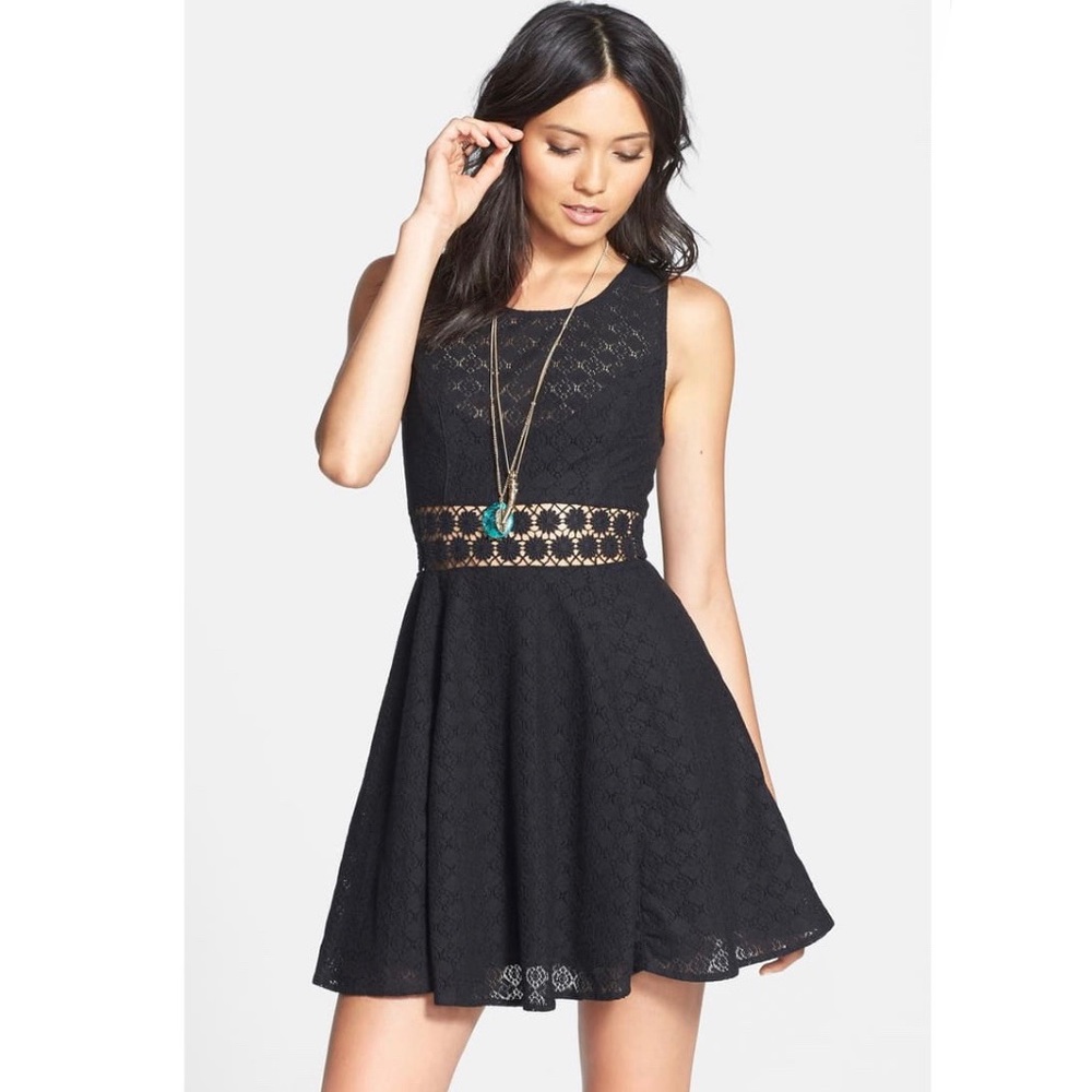 Free People Black Daisy Lace Fit & Flare Dress